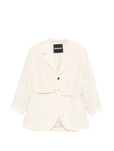 Frenken Belted Notched-lapel Blazer In Neutral