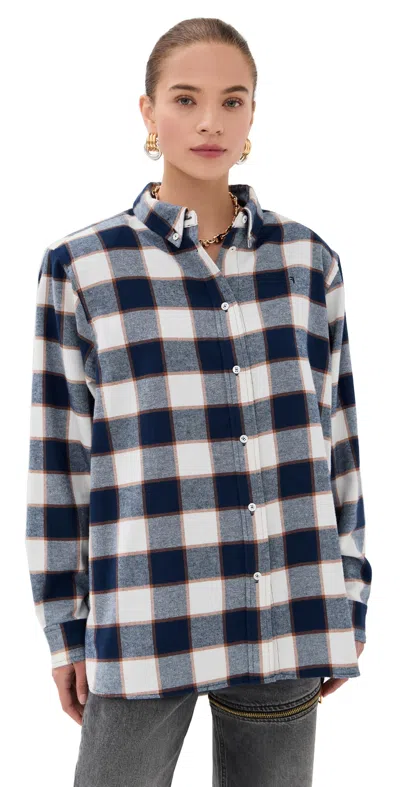 Frenken Classic Oversized 1980's Shirt Cream Check In Blue