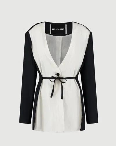 Frenken Cord Waisted Jacket Navy In White