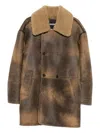 Frenken Double-breasted Shearling Coat In Brown