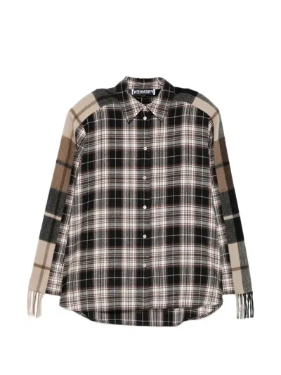Frenken Fringe-trimmed Checked Shirt In Brown