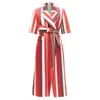 Frenken Graphic Stripes Cotton Tie Belt Long Coat In Red