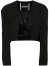 Frenken Long Puff-sleeved Cropped Jacket In Black