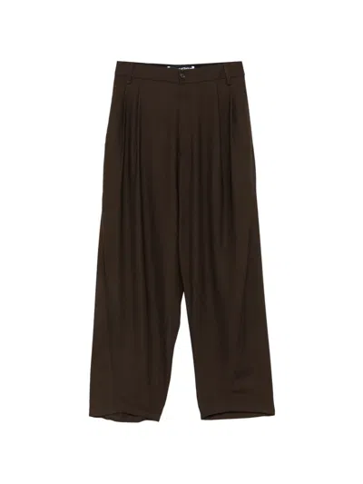 Frenken Pleated Wide-leg Trousers In Brown