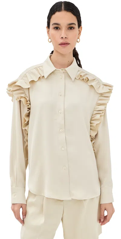 Frenken Satin Ruffled Button Down Shirt Butter In Neutral