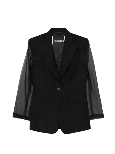 Frenken Sheer-sleeve Tailored Blazer In Black