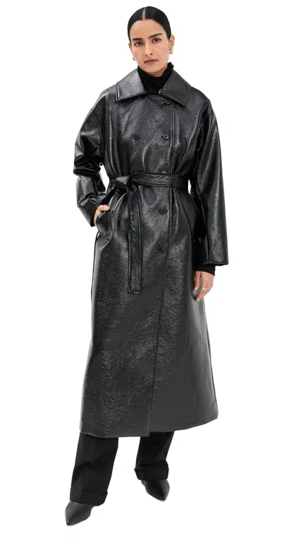 Frenken Shine Oversized Faux Leather Coat Black