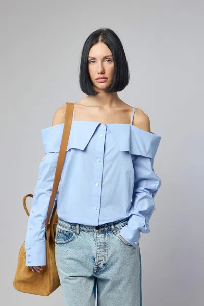 Frenken Snap Spaghetti Strap Shirt In Blue
