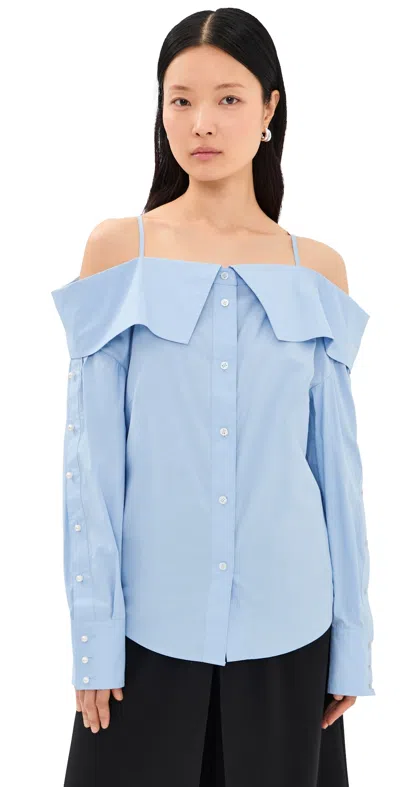 Frenken Snap Spaghetti Strap Shirt In Blue