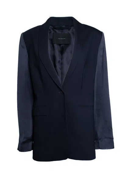 Frenken , Wool Blazer With Shiny Sleeves In Blue