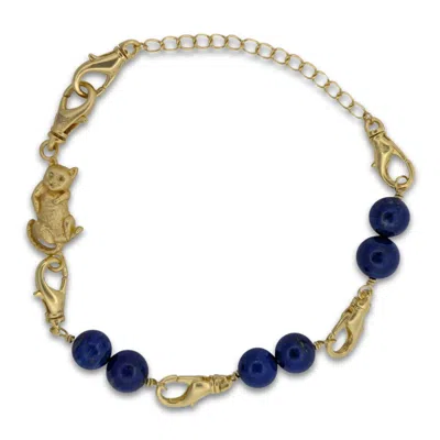 Frenvyrn Men's Gold / Blue Cat Convertible Lapis Bracelet Bag Charm Medium