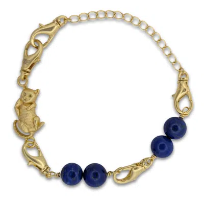Frenvyrn Men's Gold / Blue Cat Convertible Lapis Bracelet Bag Charm Small