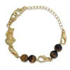 Frenvyrn Men's Gold / Brown Cat Convertible Tiger's Eye Bracelet Bag Charm Small