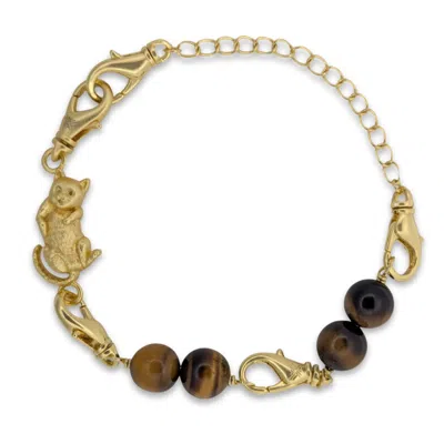 Frenvyrn Men's Gold / Brown Cat Convertible Tiger's Eye Bracelet Bag Charm Small