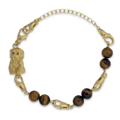 Frenvyrn Men's Gold / Brown Puppy Convertible Tiger's Eye Bracelet Bag Charm Medium