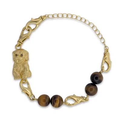 Frenvyrn Men's Gold / Brown Puppy Convertible Tiger's Eye Bracelet Bag Charm Small