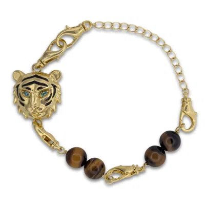 Frenvyrn Men's Gold / Brown Tiger Convertible Tiger's Eye Bracelet Bag Charm Small