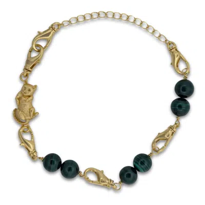 Frenvyrn Men's Gold / Green Cat Convertible Malachite Bracelet Bag Charm Medium