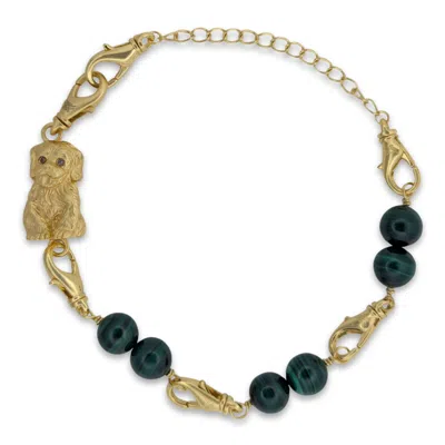 Frenvyrn Men's Gold / Green Puppy Convertible Malachite Bracelet Bag Charm Medium