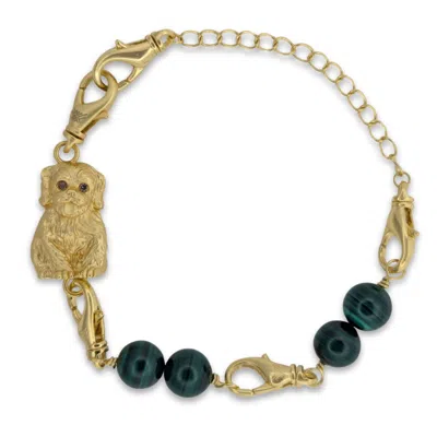 Frenvyrn Men's Gold / Green Puppy Convertible Malachite Bracelet Bag Charm Small