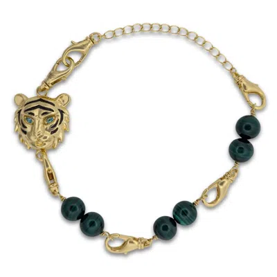 Frenvyrn Men's Gold / Green Tiger Convertible Malachite Bracelet Bag Charm Medium