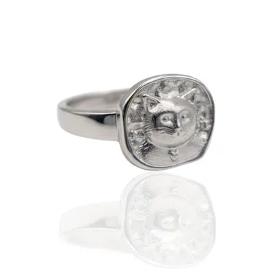 Frenvyrn Men's Sterling Silver Lars Cat Coin Ring In Metallic