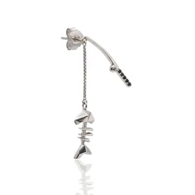 Frenvyrn Men's Sterling Silver Mars Fishin' Fish Bone Dangle Single Earring For Left Ear In Metallic