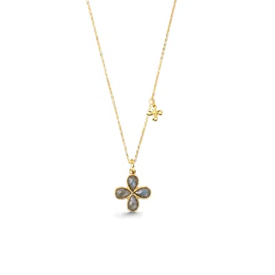 Freqnc Atelier Women's Blue Gold Four-leaf Clover Necklace – Labradorite