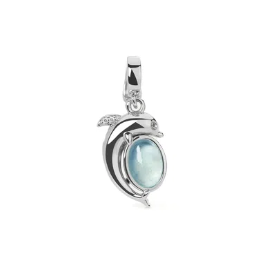 Freqnc Atelier Women's Blue Mini Dolphin Charm - Silver - Aquamarine