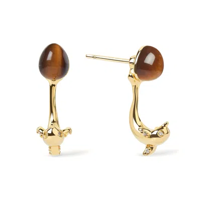 Freqnc Atelier Women's Brown Dolphin Earrings Tiger Eye Ear Jackets