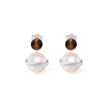 Freqnc Atelier Women's Brown Orphic Cosmic Egg Earrings - Tiger's Eye