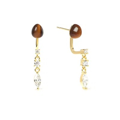 Freqnc Atelier Women's Brown Serpent Earrings Tiger Eye Ear Jackets