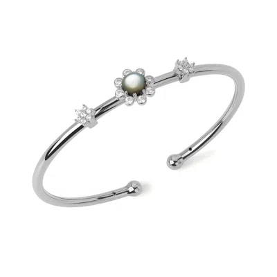 Freqnc Atelier Women's Eight Petals Bangle - Silver - Black Mother Of Pearl