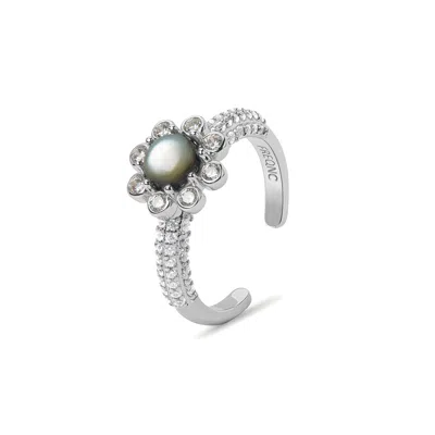 Freqnc Atelier Women's Eight Petals Ring - Silver - Black Mother Of Pearl