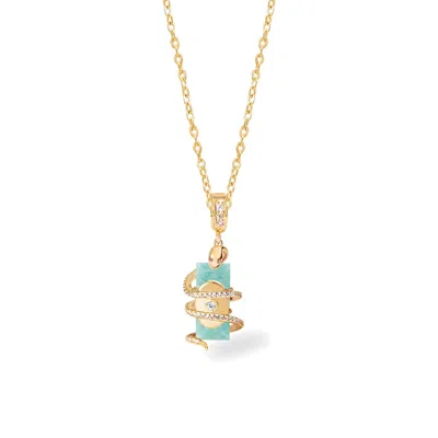 Freqnc Atelier Women's Gold / Blue Gold Snake Charm Necklace With Interchangeable Amazonite In Gold/blue