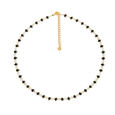 Freqnc Atelier Women's Gold Cassie Natural Black Agate Freshwater Pearl Necklace