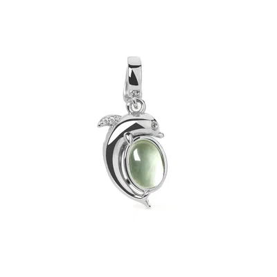 Freqnc Atelier Women's Green Mini Dolphin Charm - Silver - Prehnite