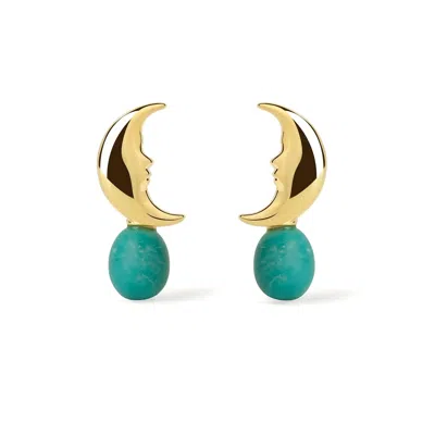 Freqnc Atelier Women's Green Moon Earrings - Turquoise - Throat Chakra