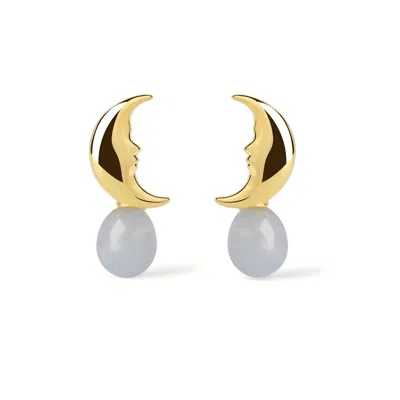 Freqnc Atelier Women's Moon Earrings - Blue Lace Agate - Throat Chakra