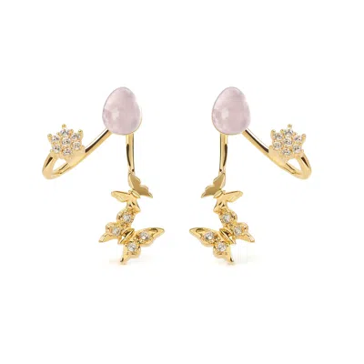 Freqnc Atelier Women's Pink Butterfly Earrings Rose Quartz Ear Jackets