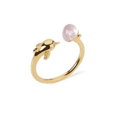 Freqnc Atelier Women's Pink Dolphin Ring Rose Quartz Adjustable