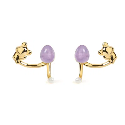 Freqnc Atelier Women's Purple Cuddly Bear Earrings Amethyst Ear Jackets