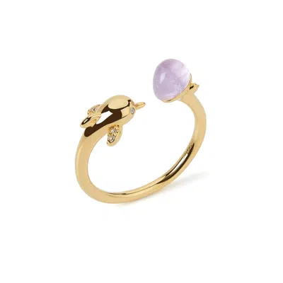 Freqnc Atelier Women's Purple Dolphin Ring Amethyst Adjustable