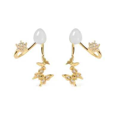 Freqnc Atelier Women's White Butterfly Earrings Moonstone Ear Jackets