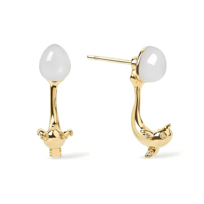 Freqnc Atelier Women's White Dolphin Earrings Moonstone Ear Jackets
