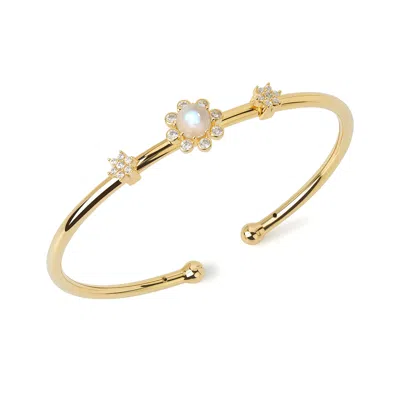 Freqnc Atelier Women's White Eight Petals Bangle - Gold - Blue Moonstone In Yellow