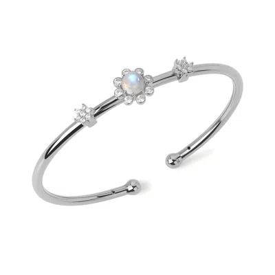 Freqnc Atelier Women's White Eight Petals Bangle - Silver - Blue Moonstone In Purple