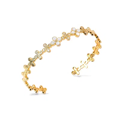 Freqnc Atelier Women's White Gold Four-leaf Clover Cuff Bangle – Mother Of Pearl