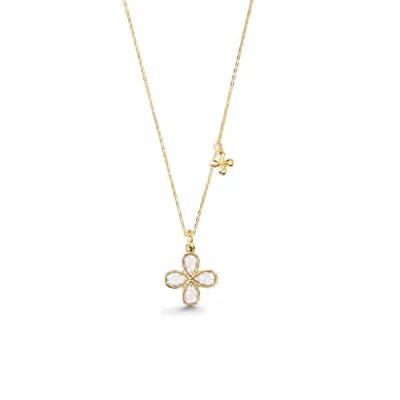 Freqnc Atelier Women's White Gold Four-leaf Clover Necklace – Clear Quartz