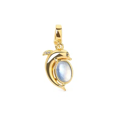 Freqnc Atelier Women's White Mini Dolphin Charm - Gold - Blue Moonstone